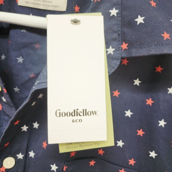 Mens Goodfellow  Co Navy Star Printed Short Sleeve Button-Up Shirt Slim Fit SZ L - Picture 4 of 7